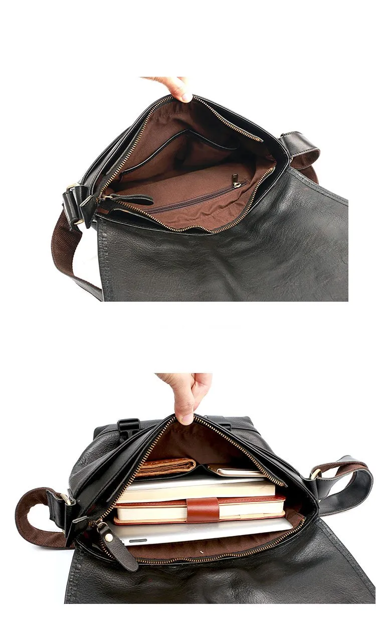 Black Leather Mens Casual Side Bag Courier Bag Black Messenger Bags Black Postman Bag For Men