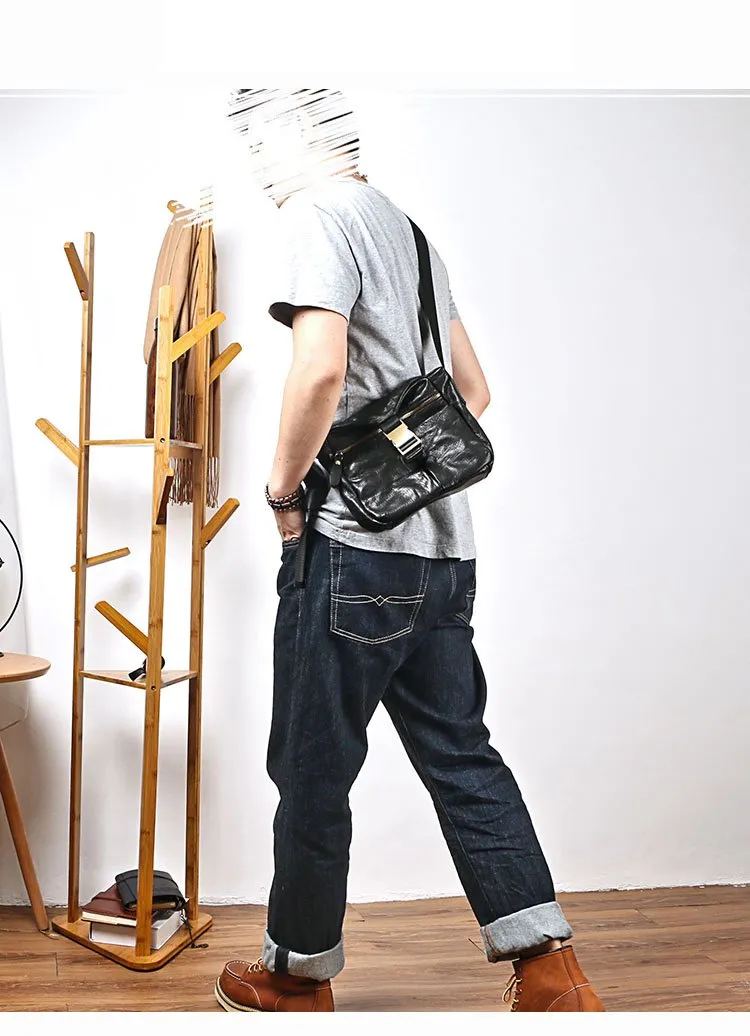 Black Leather Mens Casual Small Courier Bag Messenger Bags Brown Postman Bag For Men