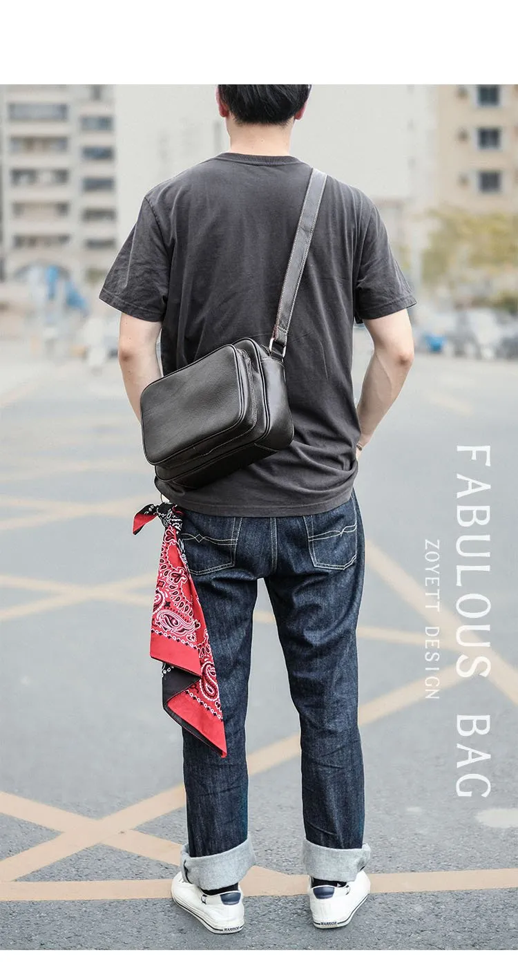 Black Leather Mens Casual Small Courier Bags Messenger Bag Dark Coffee Postman Bags For Men