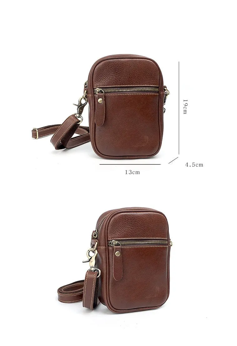 Black Leather Mens Mini Casual Side Bag Messenger Bags Brown Postman Bag For Men