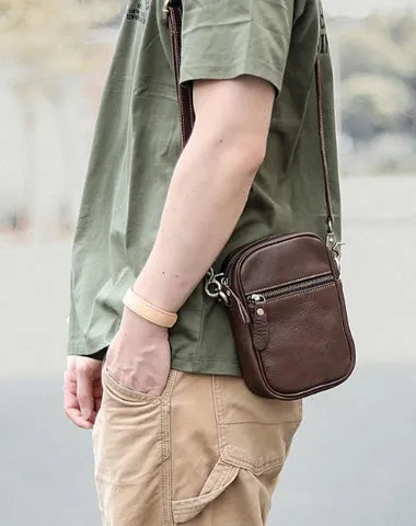 Black Leather Mens Mini Casual Side Bag Messenger Bags Brown Postman Bag For Men