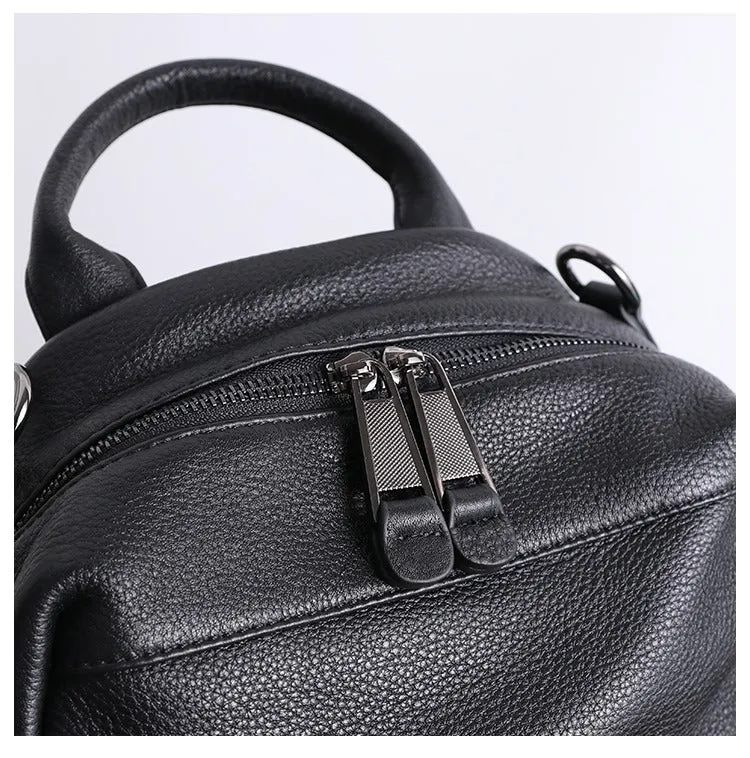 Black Leather School Backpacks Womens Cute College Backpack Purse Black Leather Travel Rucksack for Ladies