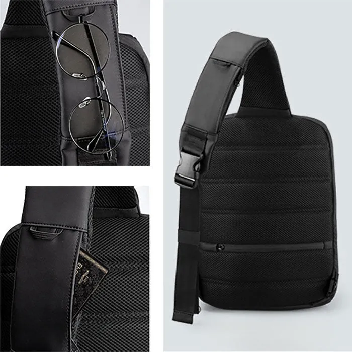 Black Waterproof Large Sling Bag For Men Oxford Fabric Business Sling Bag For Big Men