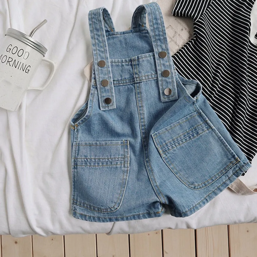 Blue Baggy Denim Shorts Overalls for Girls