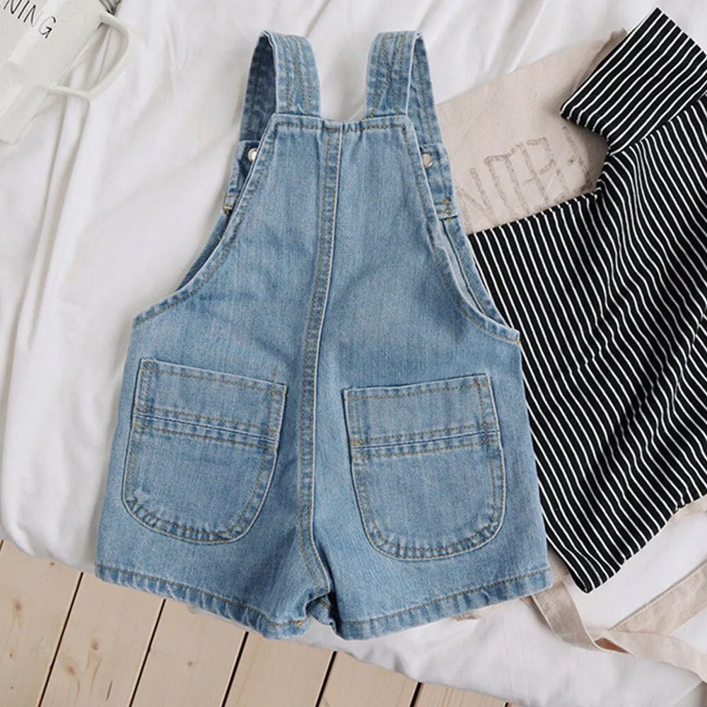 Blue Baggy Denim Shorts Overalls for Girls