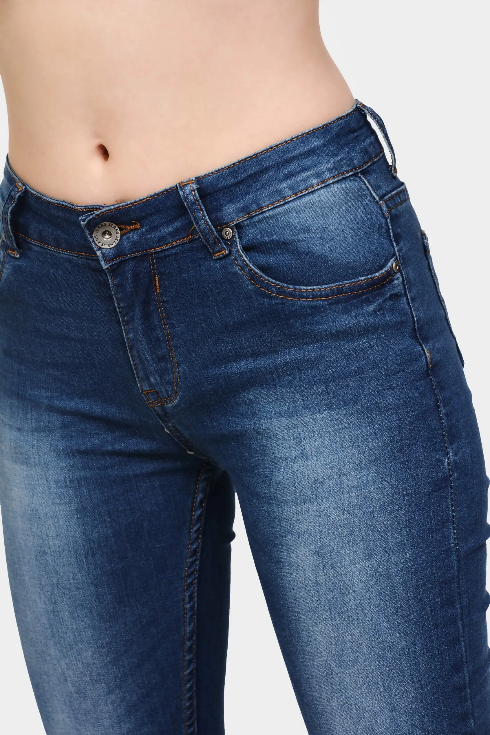 Blue Mid Rise Skinny Leg Basic Jeans