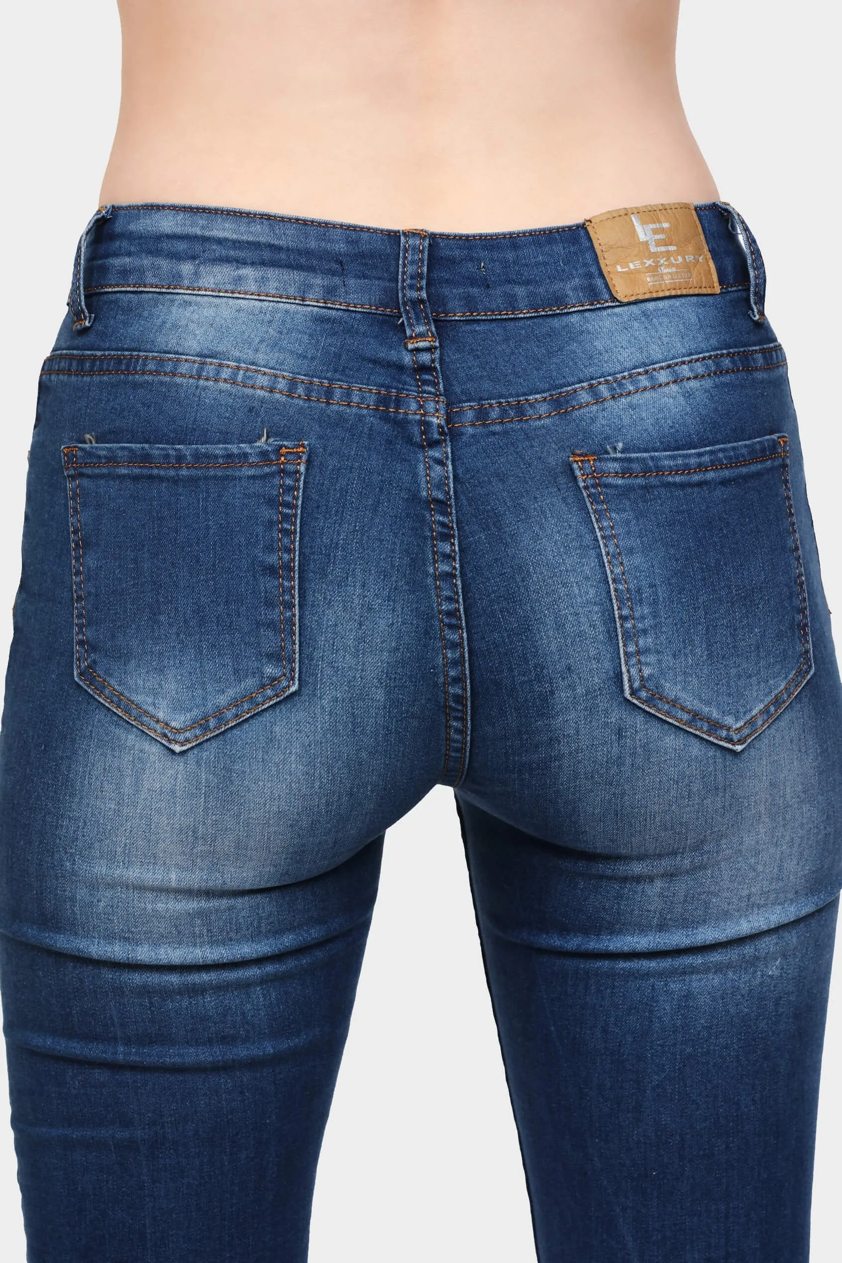 Blue Mid Rise Skinny Leg Basic Jeans