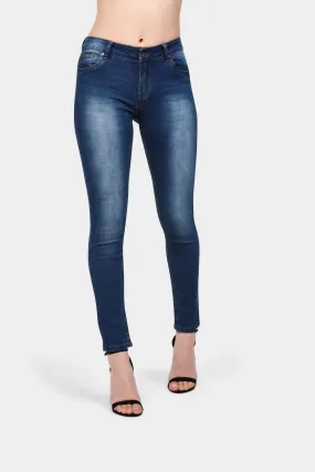 Blue Mid Rise Skinny Leg Basic Jeans