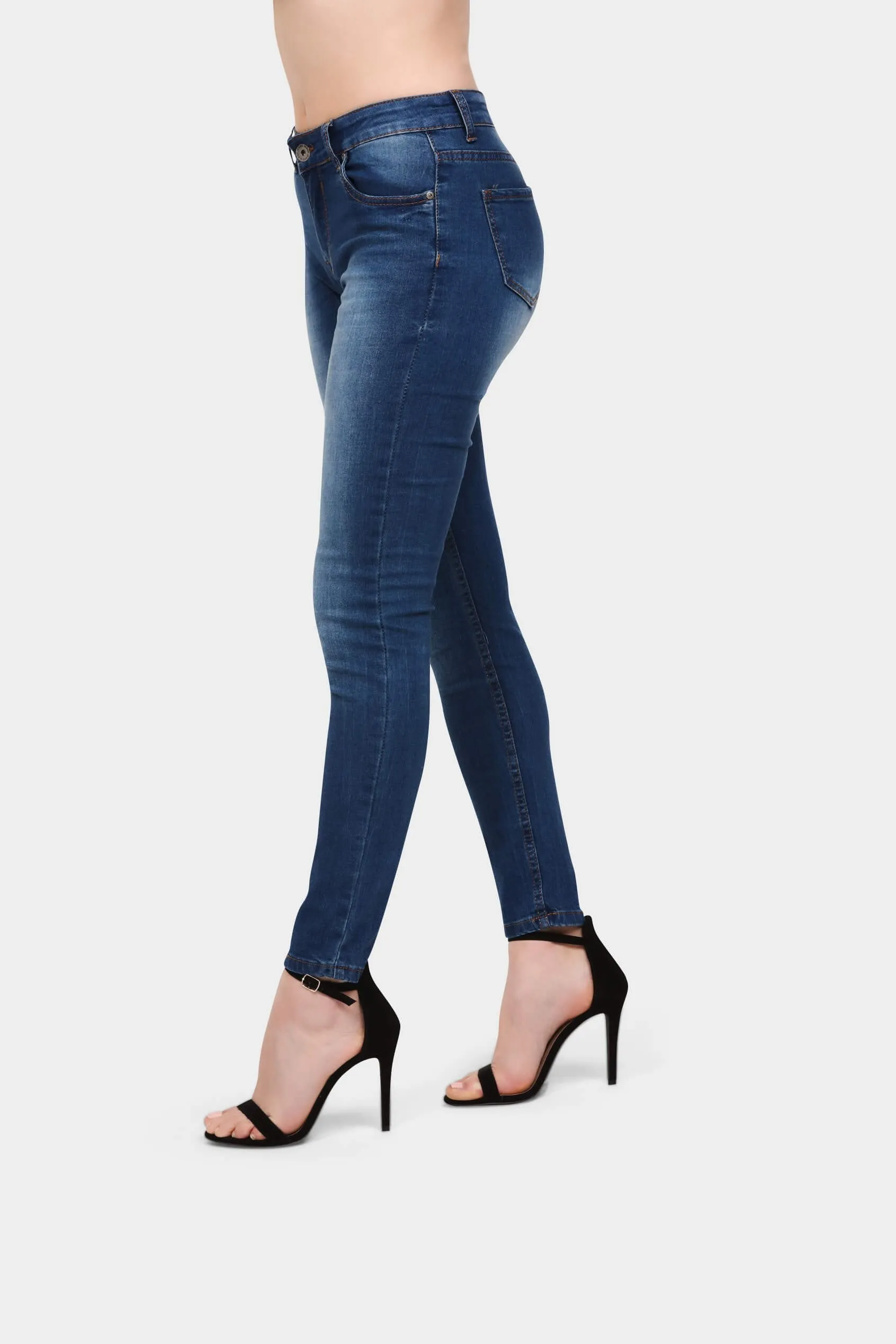 Blue Mid Rise Skinny Leg Basic Jeans