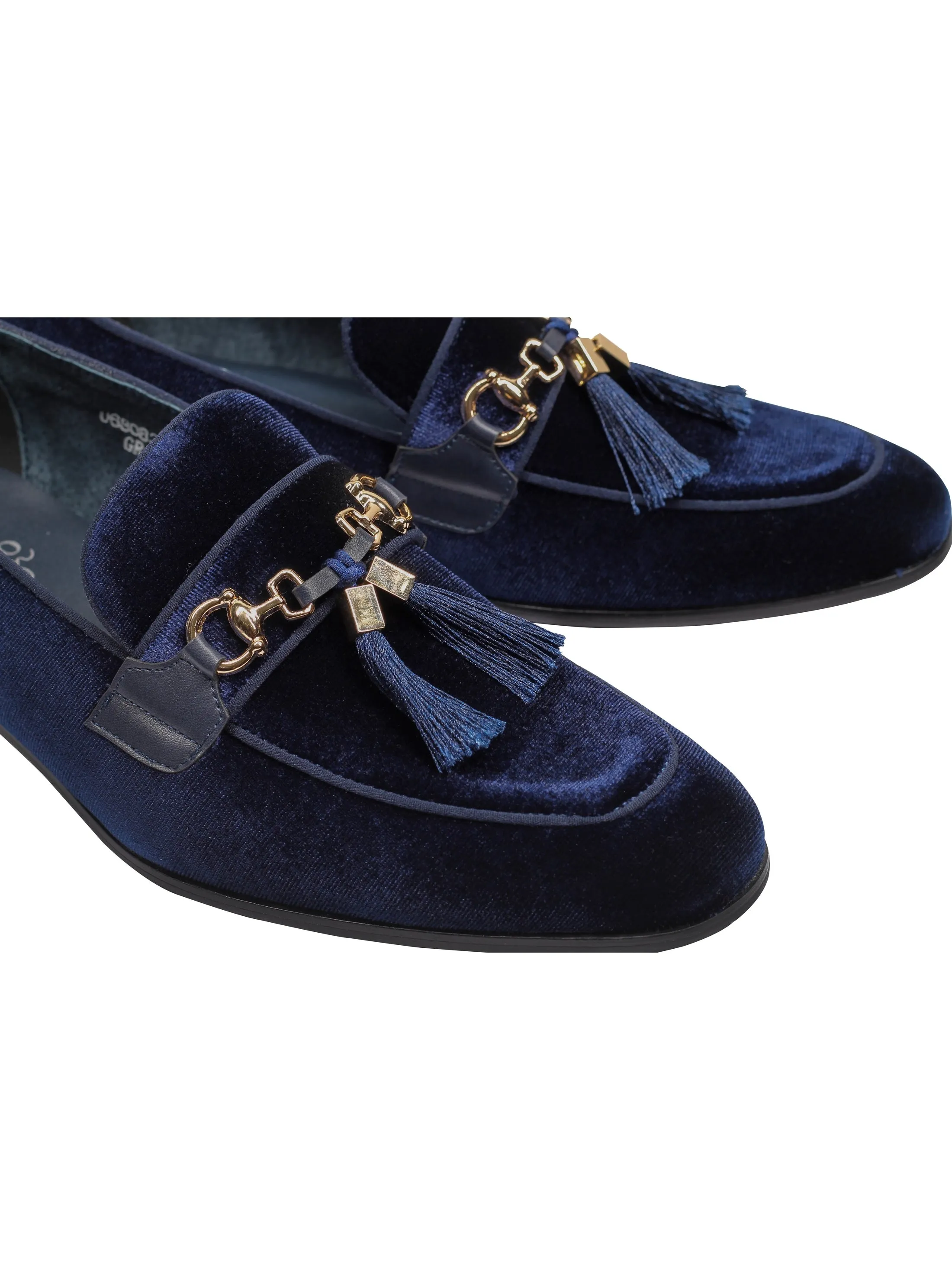 BLUE VELVET TASSEL LOFERS METAL SNAFFLE BUCKLE