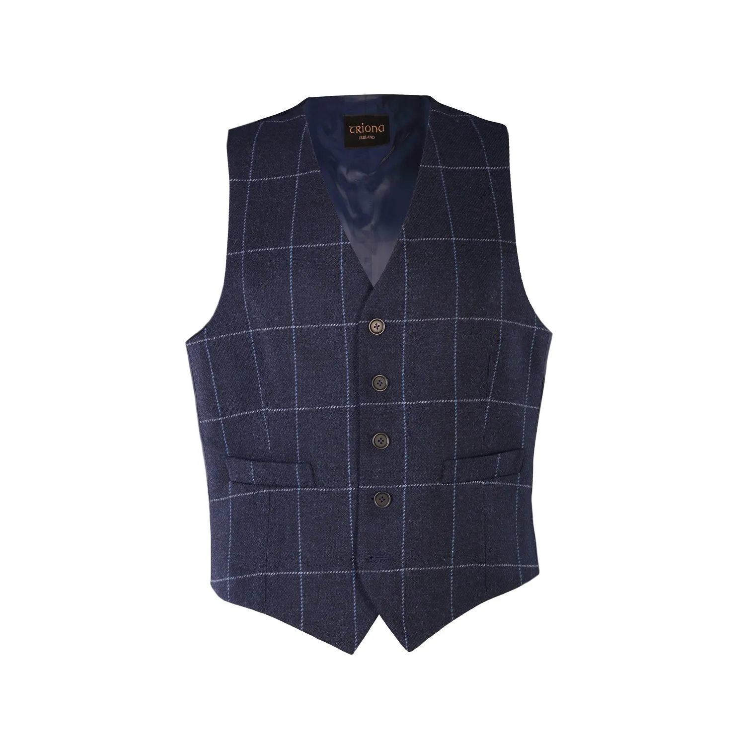 Blue Windowpane Checked Donegal Tweed Waistcoat