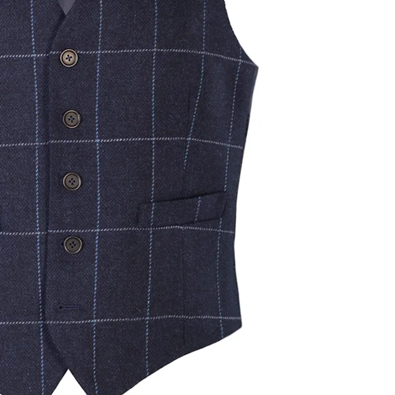 Blue Windowpane Checked Donegal Tweed Waistcoat