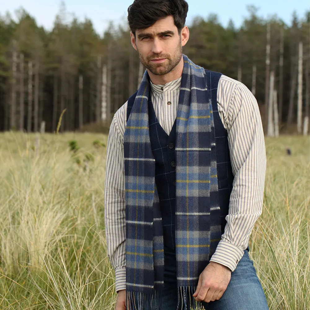 Blue Windowpane Checked Donegal Tweed Waistcoat