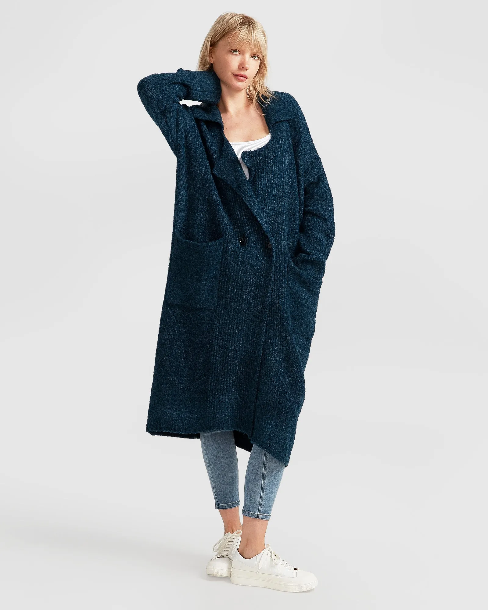 Born To Run Sustainable Sweater Coat - Dark Teal