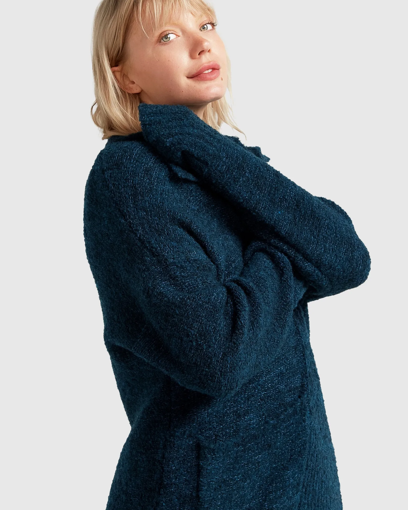 Born To Run Sustainable Sweater Coat - Dark Teal