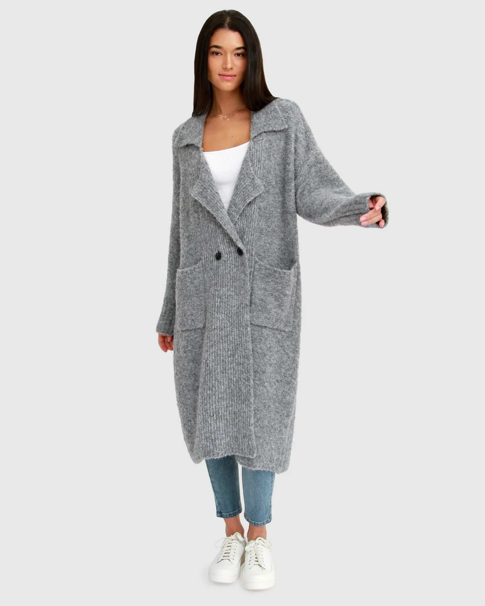 Born To Run Sustainable Sweater Coat - Grey