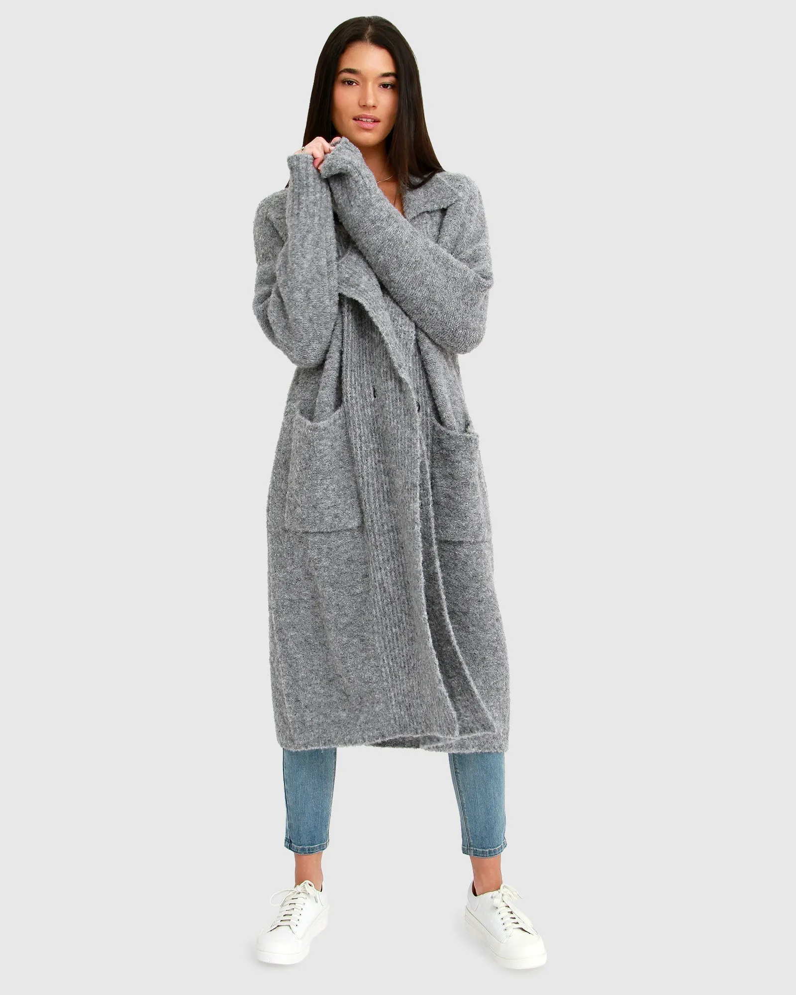 Born To Run Sustainable Sweater Coat - Grey