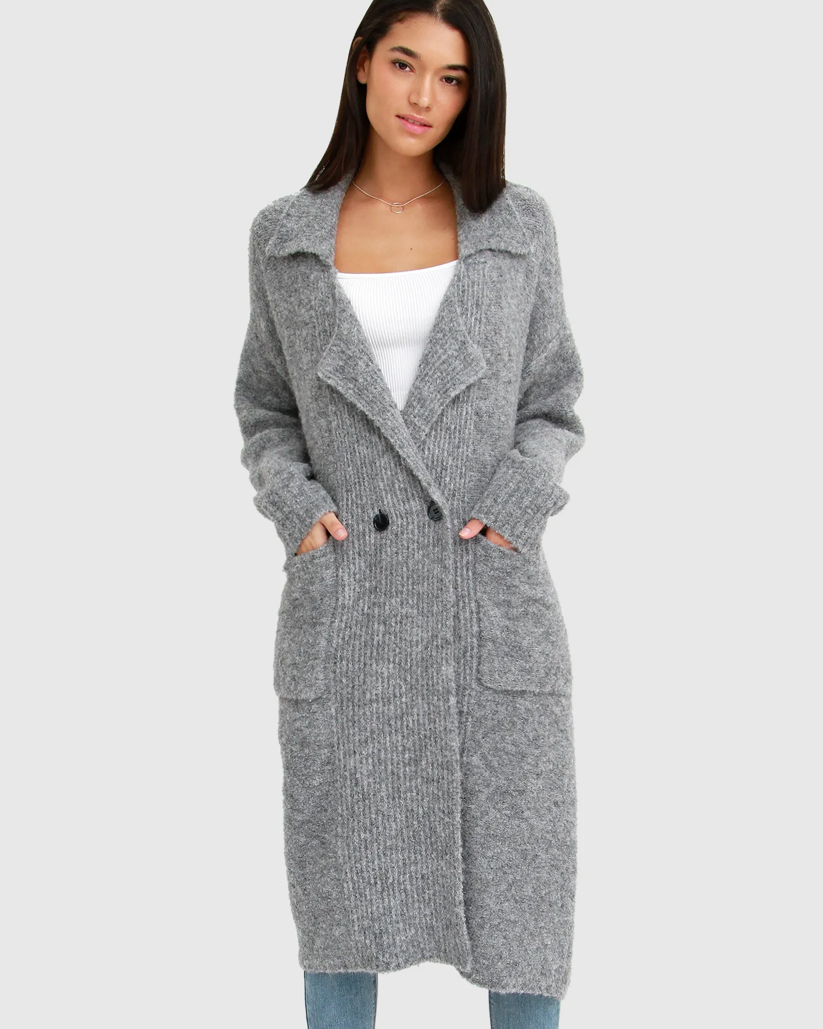 Born To Run Sustainable Sweater Coat - Grey