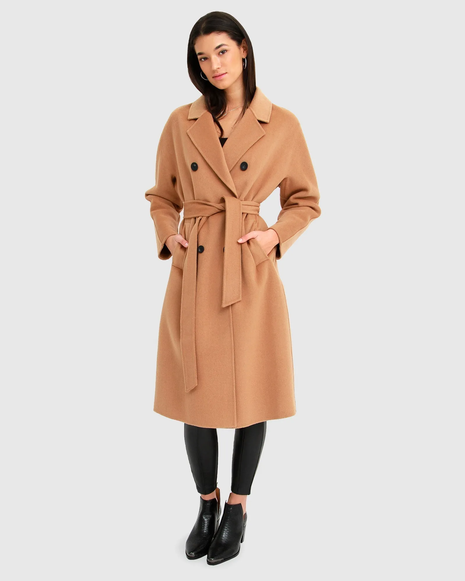 Boss Girl Double-Breasted Lined Wool Coat - Camel