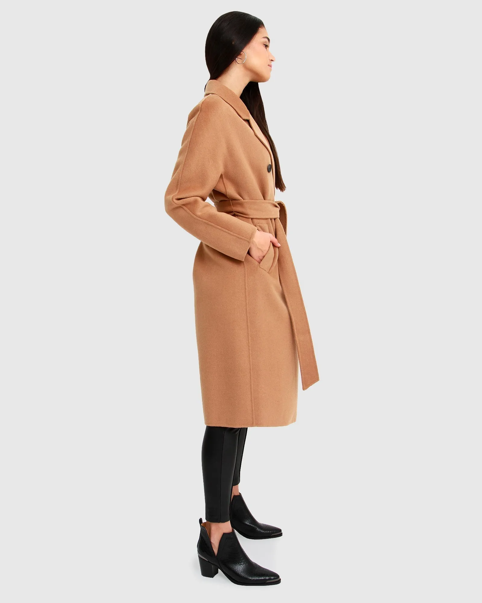 Boss Girl Double-Breasted Lined Wool Coat - Camel