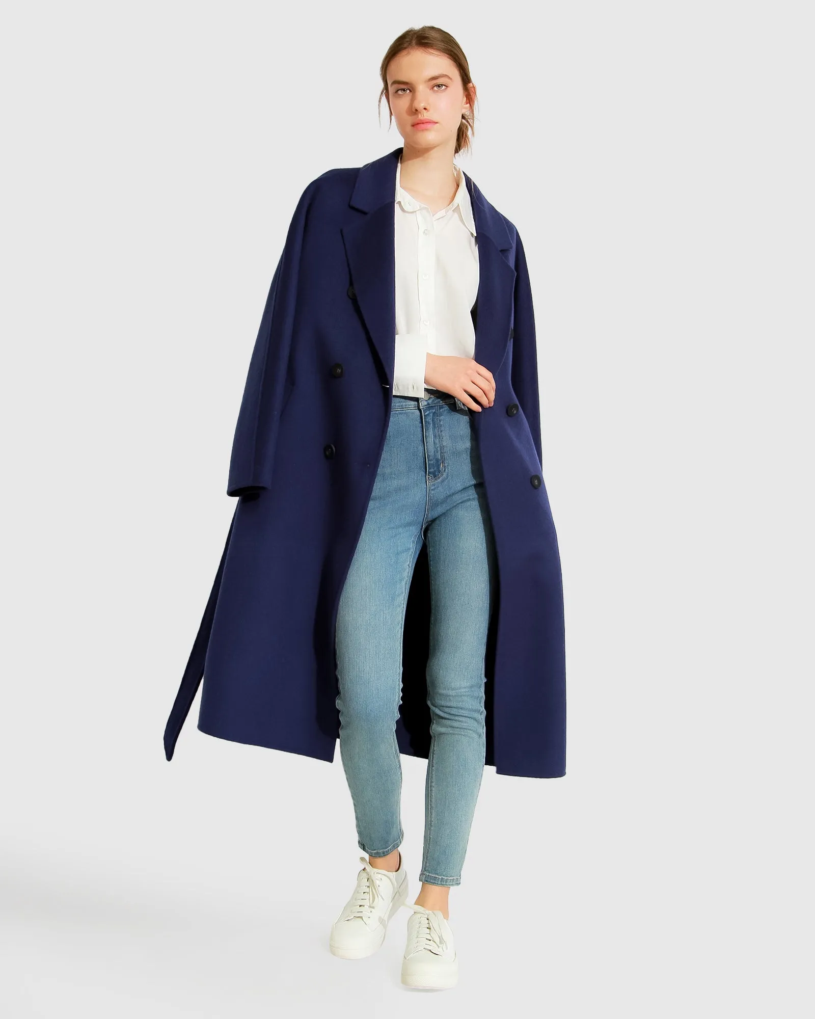 Boss Girl Double-Breasted Lined Wool Coat - Midnight Blue