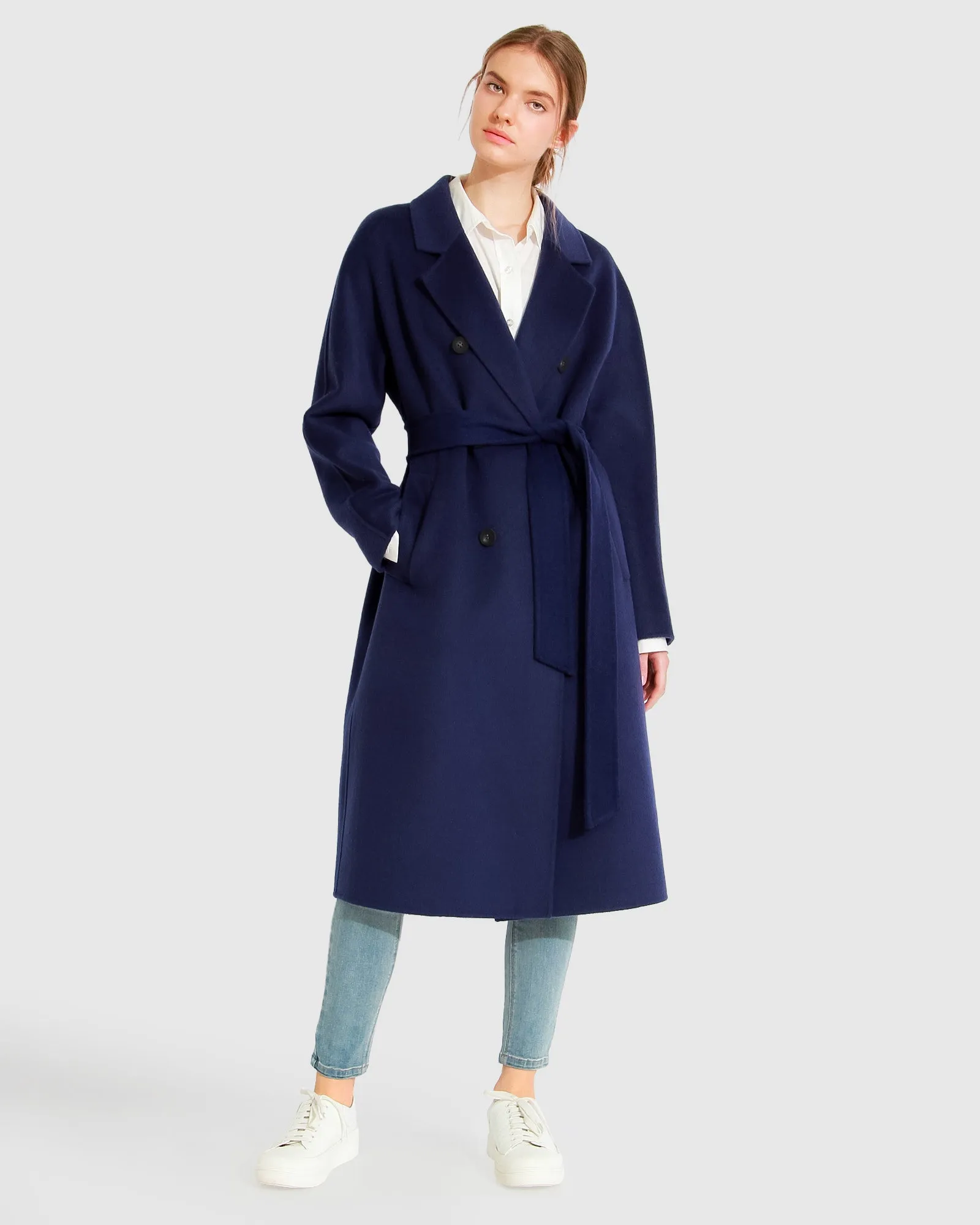 Boss Girl Double-Breasted Lined Wool Coat - Midnight Blue