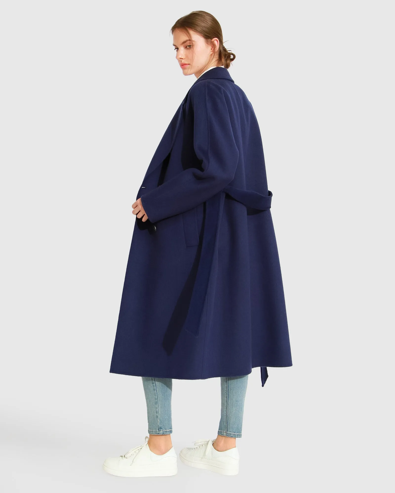 Boss Girl Double-Breasted Lined Wool Coat - Midnight Blue