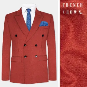 Brick Red Textured Double Breasted Blazer