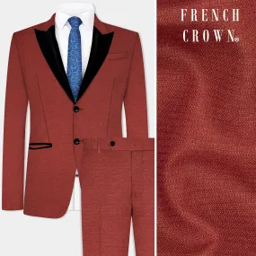 Brick Red Textured Peak Collar Tuxedo Suit