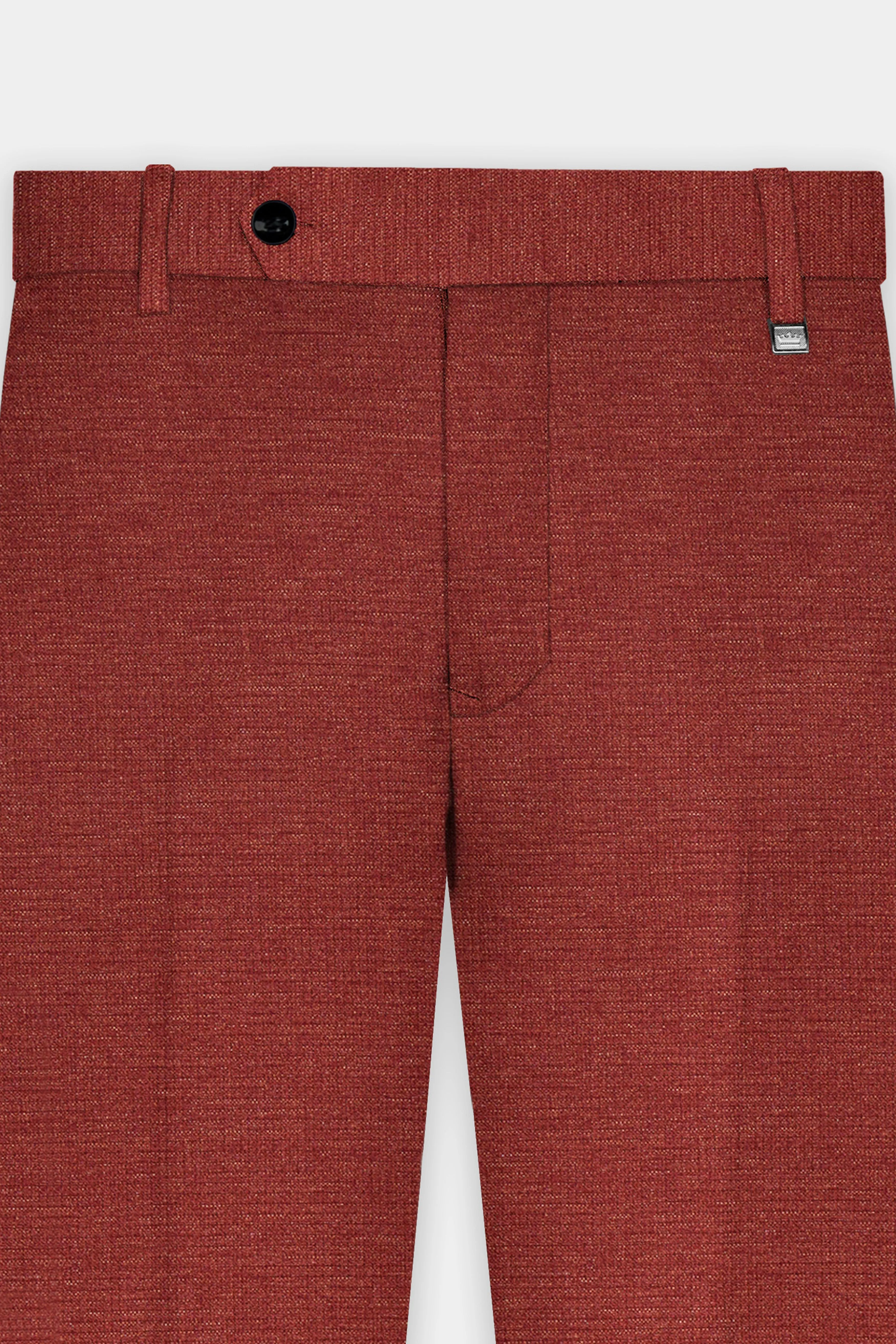 Brick Red Textured Single Breasted Suit