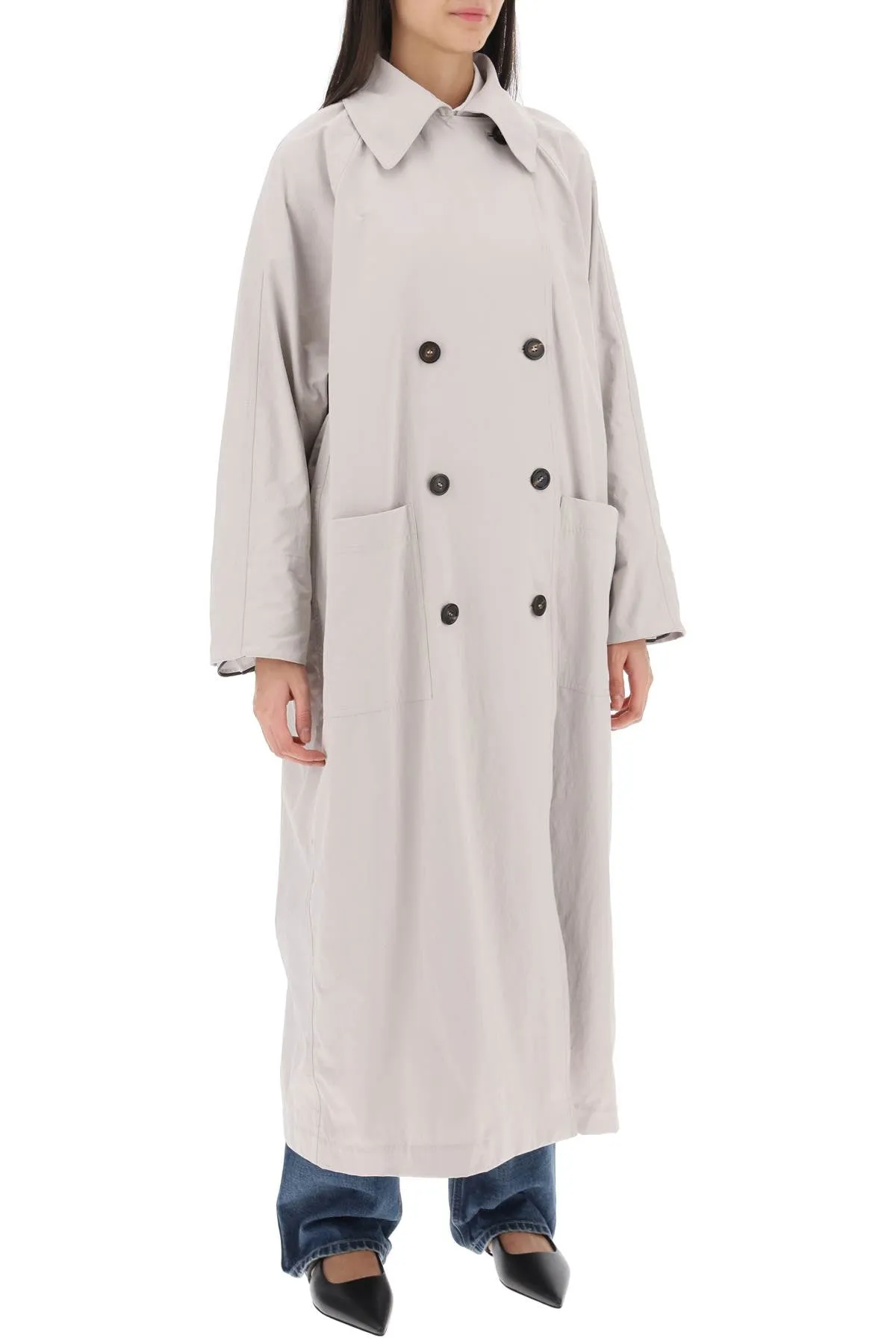 BRUNELLO CUCINELLI double-breasted trench coat with shiny cuff details