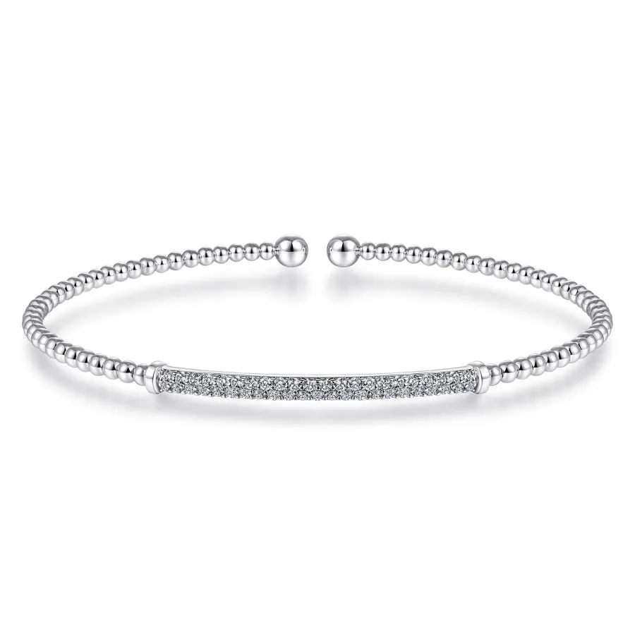 Bujukan Bead Diamond Bar Cuff in White Gold