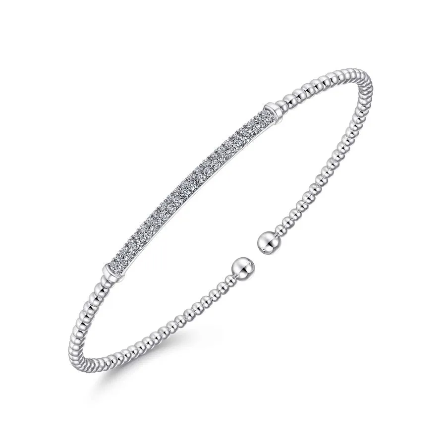 Bujukan Bead Diamond Bar Cuff in White Gold