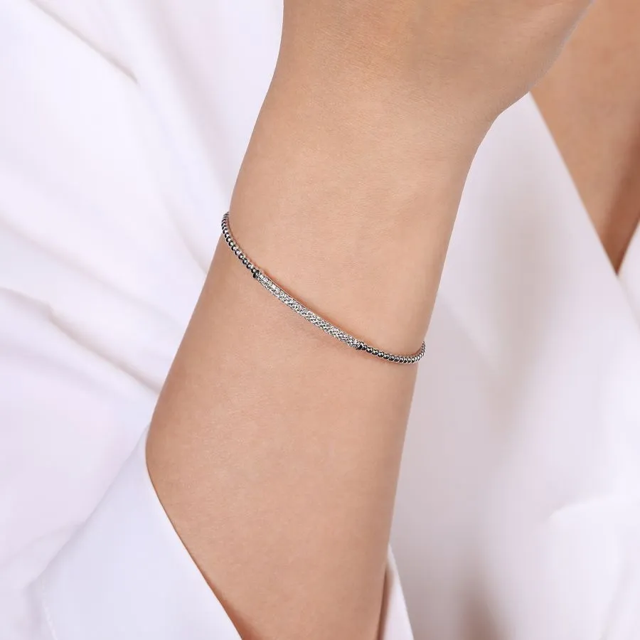 Bujukan Bead Diamond Bar Cuff in White Gold