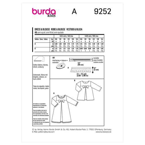 Burda Children's Dress and Blouse 9252