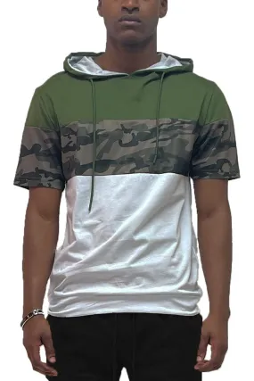 Camo Color Block Short Sleeve Hooded Tee