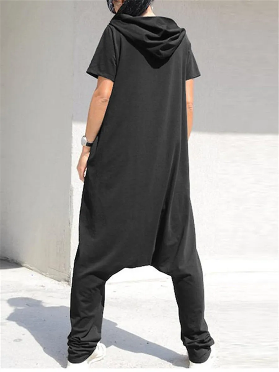 Casual Loose Short Sleeve Hoodie Harem Pants Jumpsuit