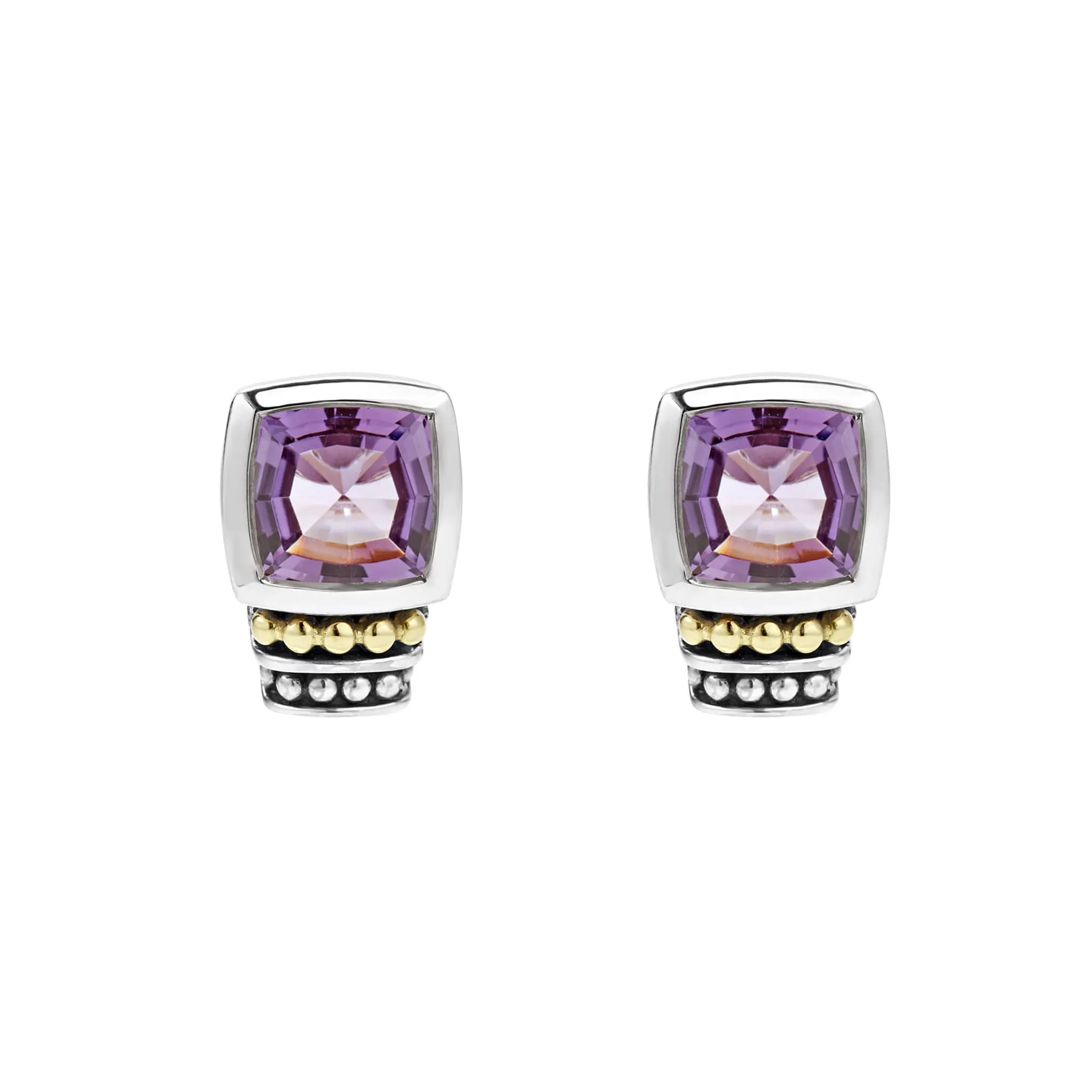 Caviar Color Bezel-Set Amethyst Stud Earrings