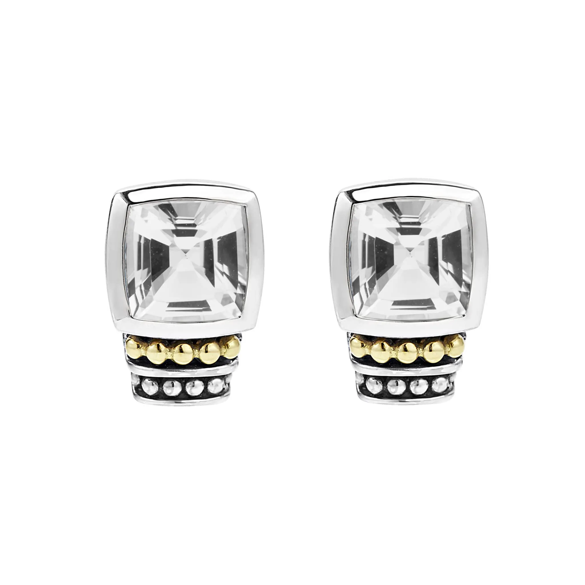 Caviar Color Bezel-Set White Topaz Stud Earrings