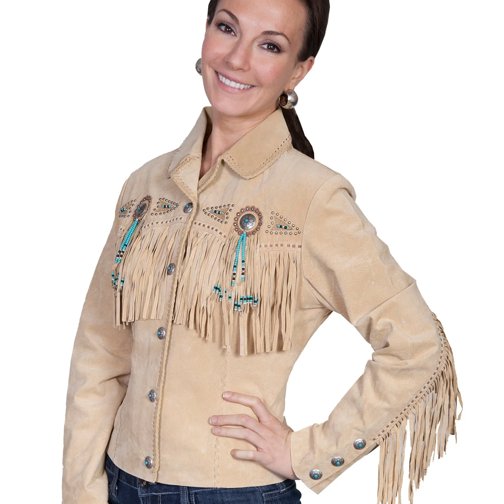 Chamois Boar Fringe & Beaded Suede Jacket at Bourbon Cowgirl