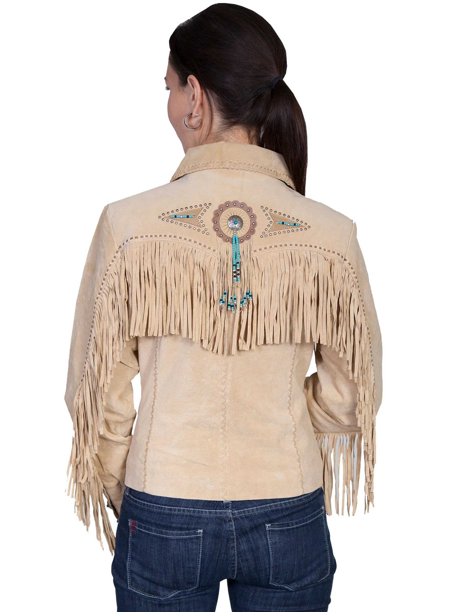 Chamois Boar Fringe & Beaded Suede Jacket at Bourbon Cowgirl