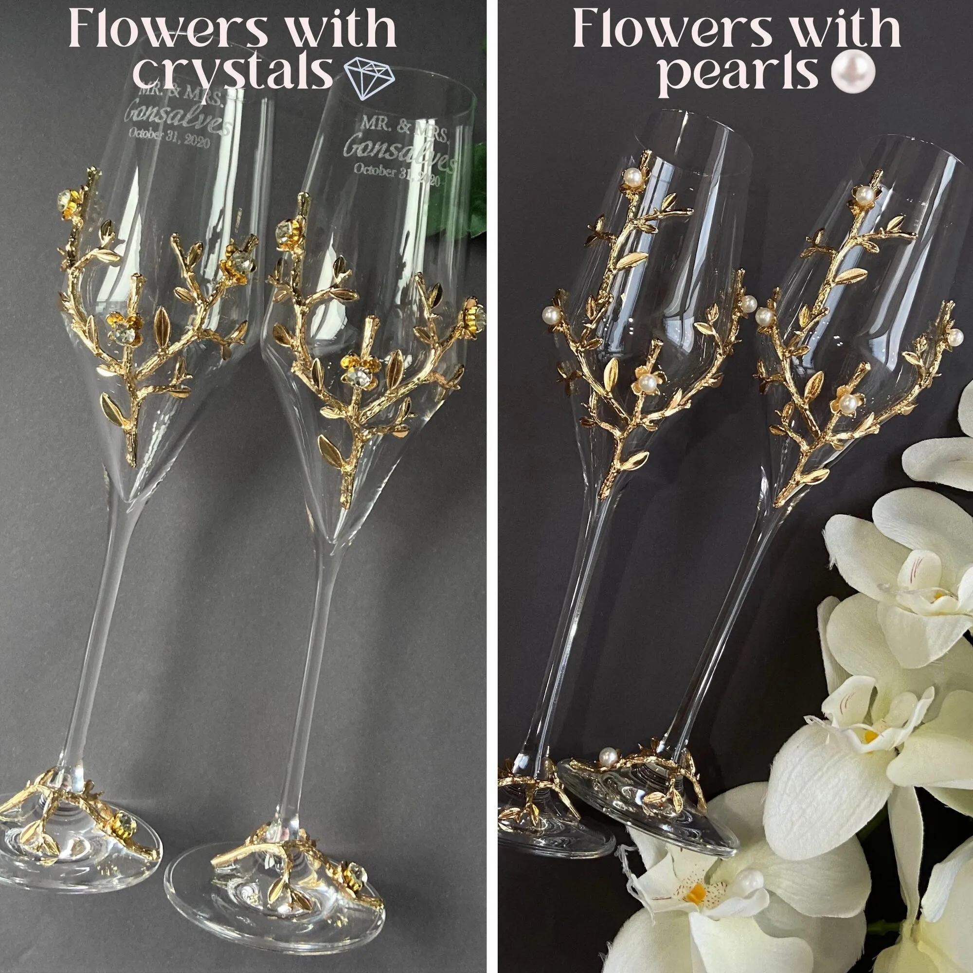 Champagne Glasses Wedding | Toasting flutes and cake cutting set gold