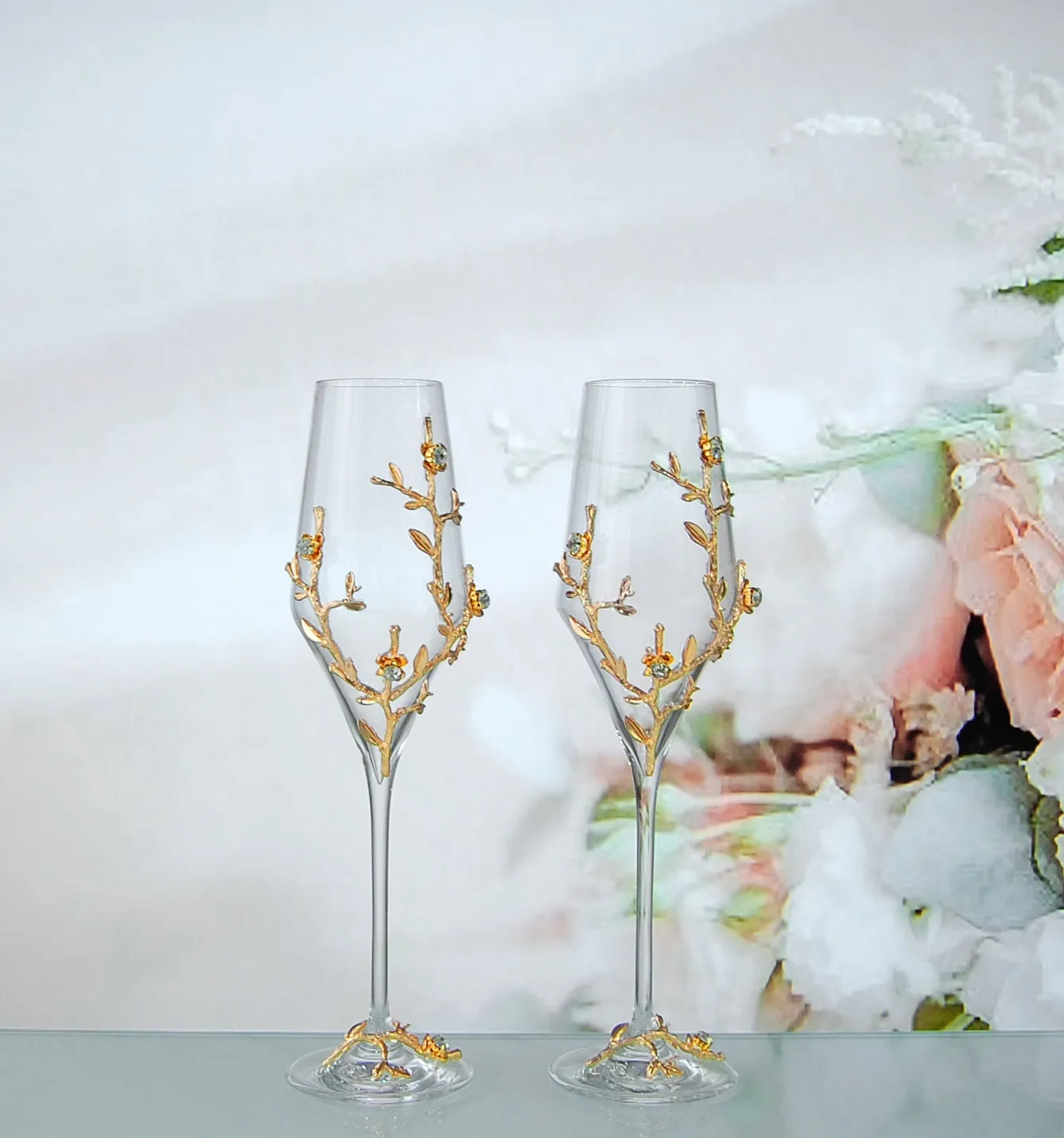 Champagne Glasses Wedding | Toasting flutes and cake cutting set gold