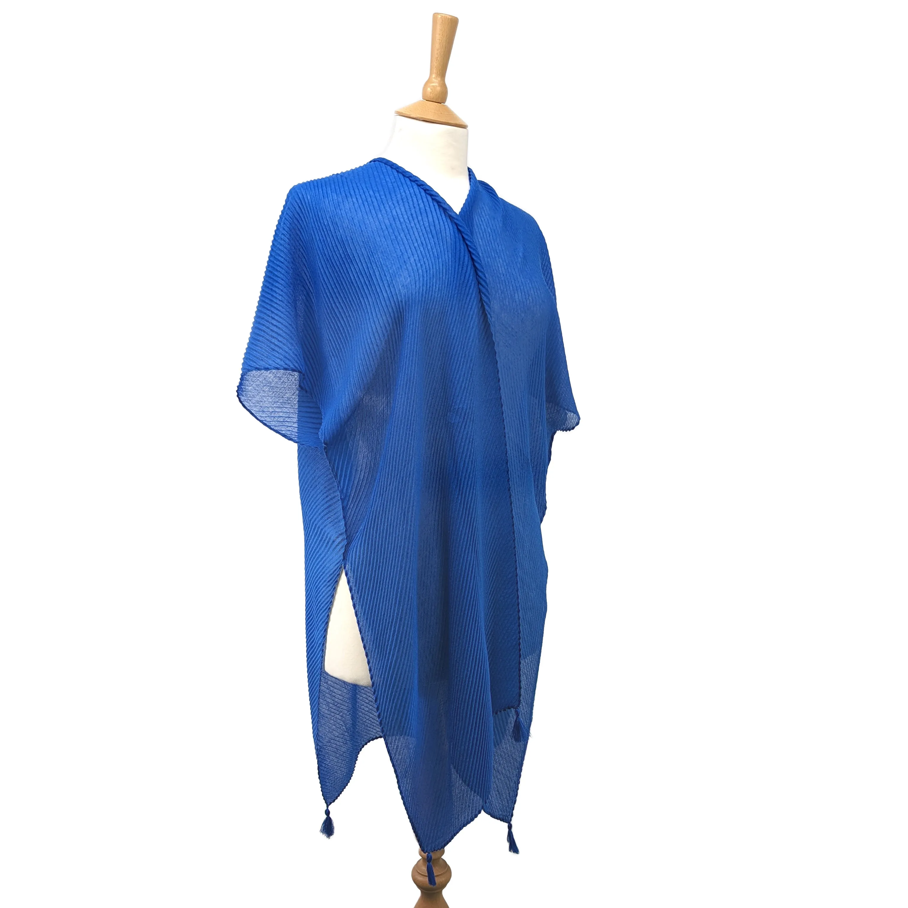 Cobalt Blue Crinkle Kaftan with Tassels - Perfect Beachwear for Women