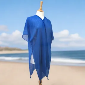 Cobalt Blue Crinkle Kaftan with Tassels - Perfect Beachwear for Women