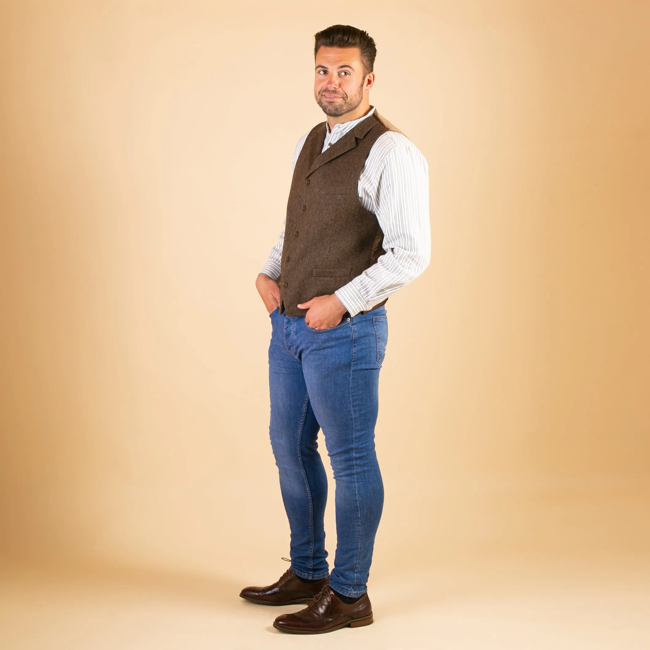 Collared Waistcoat, Brown Salt and Pepper