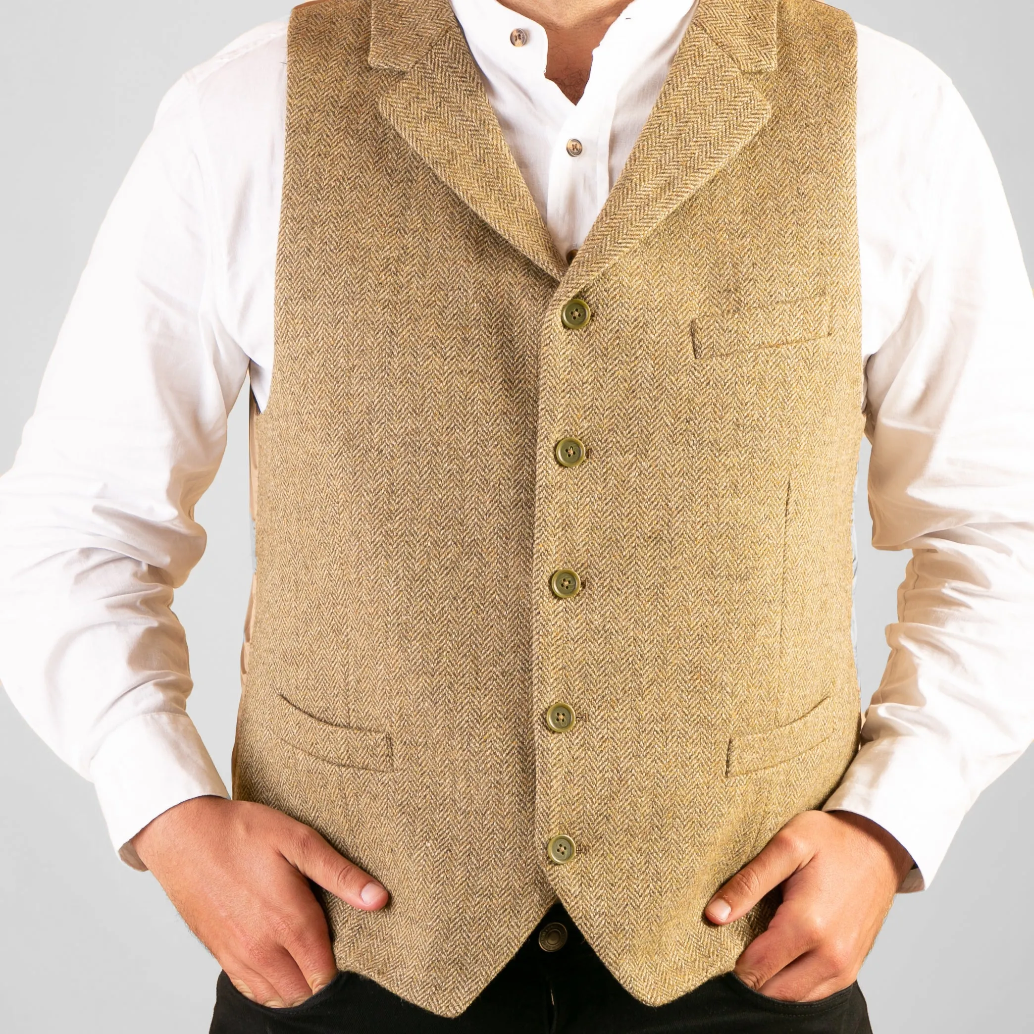 Collared Waistcoat, Gold Herringbone