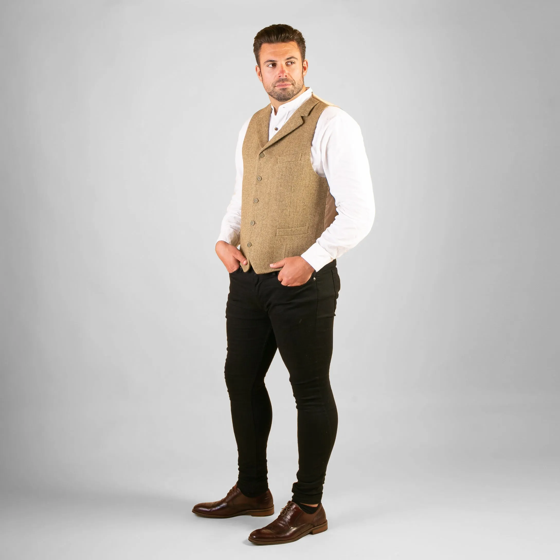 Collared Waistcoat, Gold Herringbone