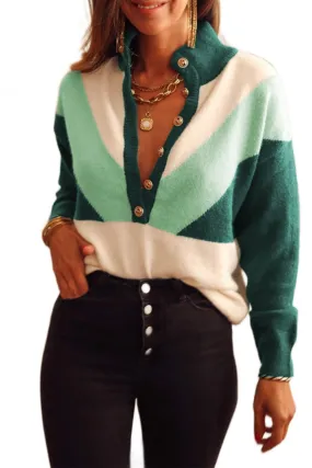 Color Block Buttoned Sweater