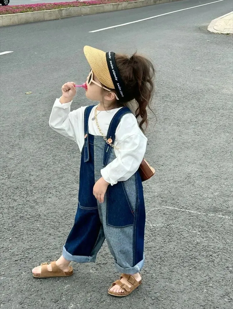 Comfy Blue Denim Patchwork Overalls for Kids